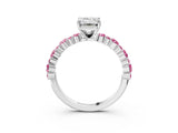 White gold Emerald Cut Diamond Side Stone Solitaire Ring with Round with Pink Sapphire side stone and Four-Prong Setting_3
