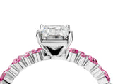 White gold Emerald Cut Diamond Side Stone Solitaire Ring with Round with Pink Sapphire side stone and Four-Prong Setting_4