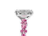 White gold Emerald Cut Diamond Side Stone Solitaire Ring with Round with Pink Sapphire side stone and Four-Prong Setting_5
