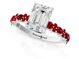 White gold Emerald Cut Diamond Side Stone Solitaire Ring with Round with Ruby side stone and Four-Prong Setting_1