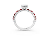 White gold Emerald Cut Diamond Side Stone Solitaire Ring with Round with Ruby side stone and Four-Prong Setting_15