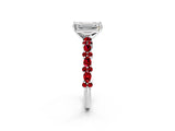 White gold Emerald Cut Diamond Side Stone Solitaire Ring with Round with Ruby side stone and Four-Prong Setting_2