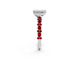 White gold Emerald Cut Diamond Side Stone Solitaire Ring with Round with Ruby side stone and Four-Prong Setting_2