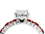 White gold Emerald Cut Diamond Side Stone Solitaire Ring with Round with Ruby side stone and Four-Prong Setting_4
