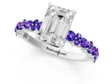 White gold Emerald Cut Diamond Side Stone Solitaire Ring with Round with Tanzanite side stone and Four-Prong Setting_1