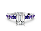 White gold Emerald Cut Diamond Side Stone Solitaire Ring with Round with Tanzanite side stone and Four-Prong Setting_12