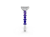 White gold Emerald Cut Diamond Side Stone Solitaire Ring with Round with Tanzanite side stone and Four-Prong Setting_14