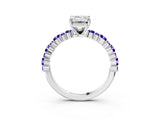 White gold Emerald Cut Diamond Side Stone Solitaire Ring with Round with Tanzanite side stone and Four-Prong Setting_15