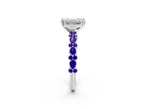White gold Emerald Cut Diamond Side Stone Solitaire Ring with Round with Tanzanite side stone and Four-Prong Setting_2