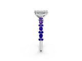 White gold Emerald Cut Diamond Side Stone Solitaire Ring with Round with Tanzanite side stone and Four-Prong Setting_26