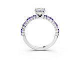White gold Emerald Cut Diamond Side Stone Solitaire Ring with Round with Tanzanite side stone and Four-Prong Setting_3