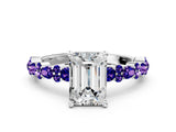 White gold Emerald Cut Diamond Side Stone Solitaire Ring with Round with Tanzanite side stone and Four-Prong Setting_36