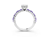 White gold Emerald Cut Diamond Side Stone Solitaire Ring with Round with Tanzanite side stone and Four-Prong Setting_39