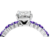 White gold Emerald Cut Diamond Side Stone Solitaire Ring with Round with Tanzanite side stone and Four-Prong Setting_4