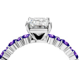 White gold Emerald Cut Diamond Side Stone Solitaire Ring with Round with Tanzanite side stone and Four-Prong Setting_40