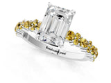 White gold Emerald Cut Diamond Side Stone Solitaire Ring with Round with Yellow Sapphire side stone and Four-Prong Setting_1