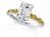 White gold Emerald Cut Diamond Side Stone Solitaire Ring with Round with Yellow Sapphire side stone and Four-Prong Setting_1
