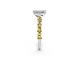 White gold Emerald Cut Diamond Side Stone Solitaire Ring with Round with Yellow Sapphire side stone and Four-Prong Setting_2