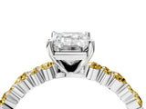 White gold Emerald Cut Diamond Side Stone Solitaire Ring with Round with Yellow Sapphire side stone and Four-Prong Setting_4