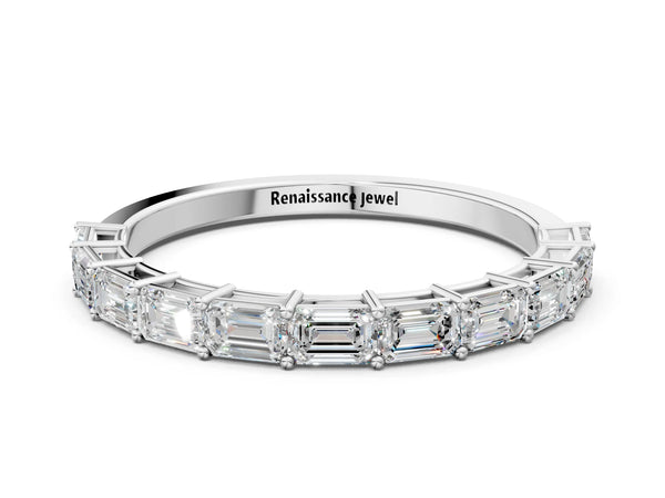 Platinum Emerald Cut Diamond Single Row Wedding Band