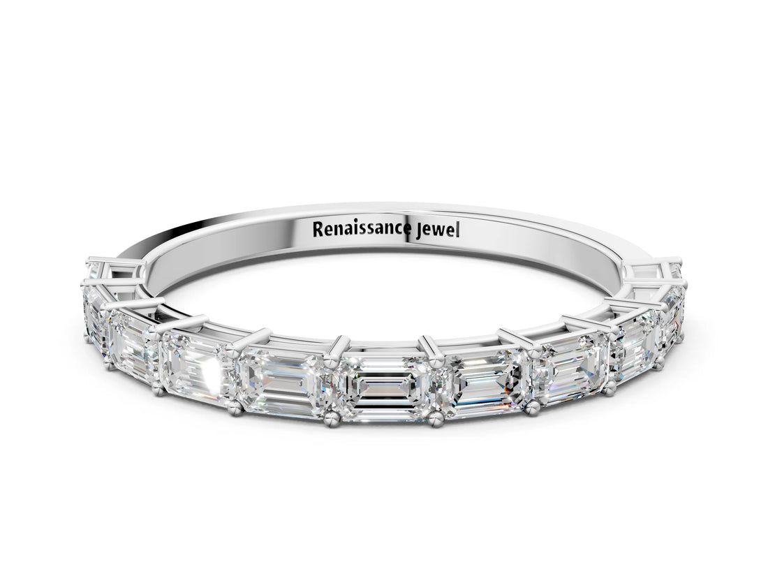 White gold Emerald Cut Diamond Single Row Wedding Band