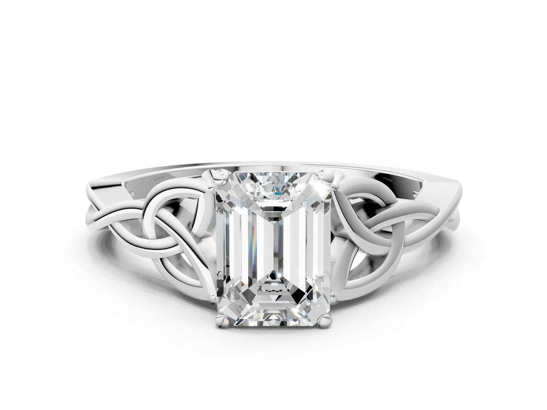 White gold Emerald Cut Diamond Solitaire Celtic Knot Ring with Four-Prong Setting_72