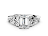 White gold Emerald Cut Diamond Solitaire Celtic Knot Ring with Four-Prong Setting_72