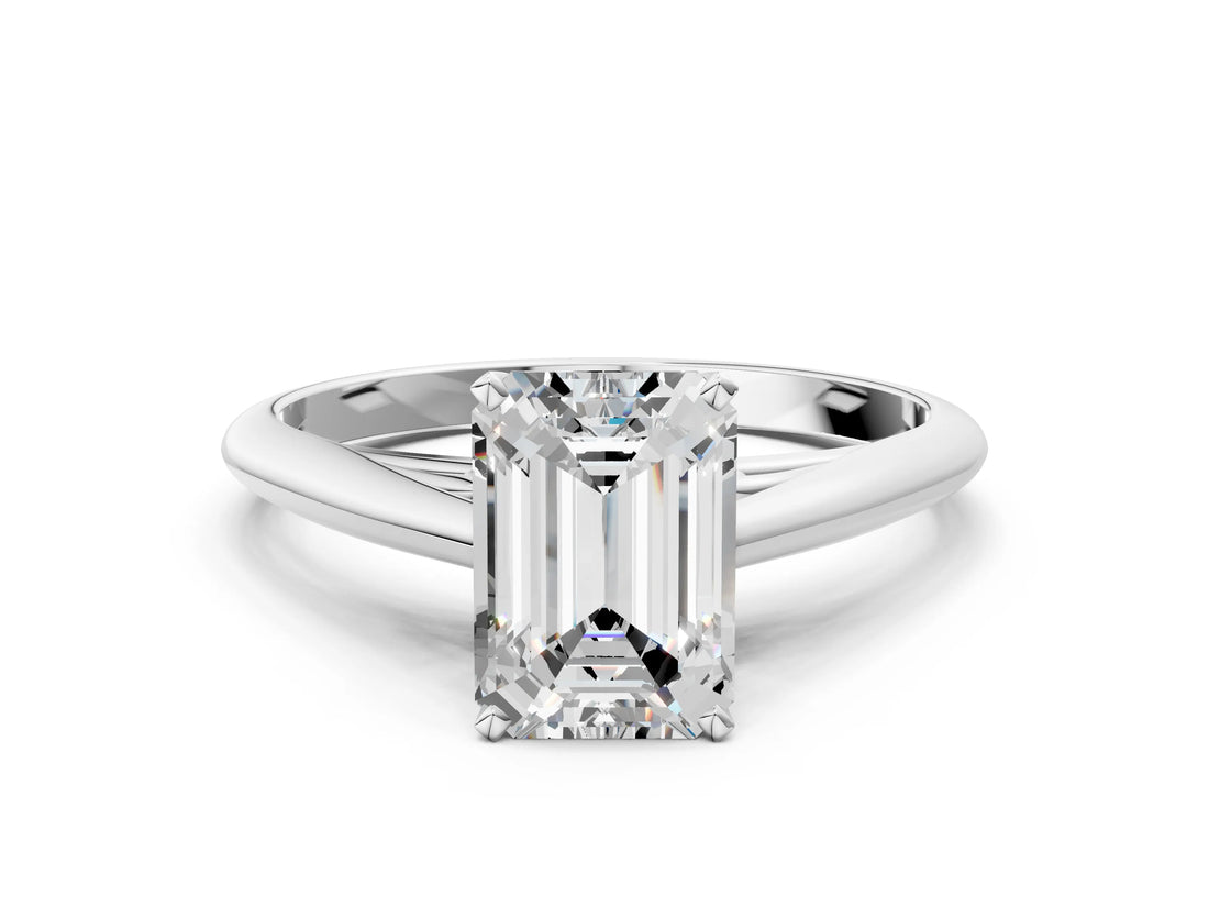 White gold Emerald Cut Diamond Solitaire Engagement Ring with Cathedral Setting and Four-Prong Mount_121