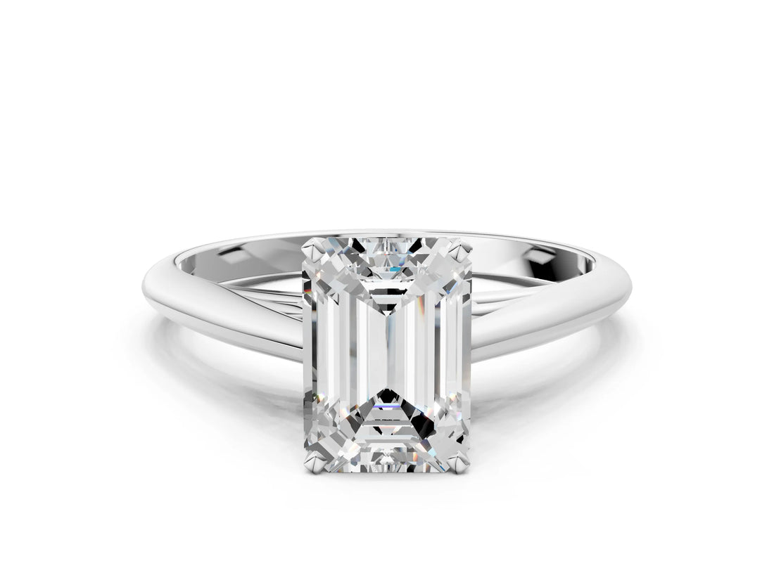 White gold Emerald Cut Diamond Solitaire Engagement Ring with Cathedral Setting and Four-Prong Mount_286