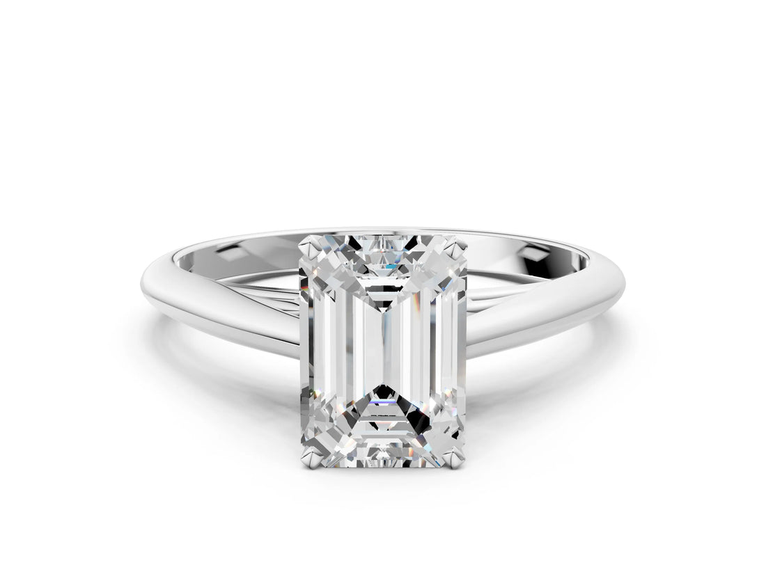 White gold Emerald Cut Diamond Solitaire Engagement Ring with Cathedral Setting and Four-Prong Mount_37