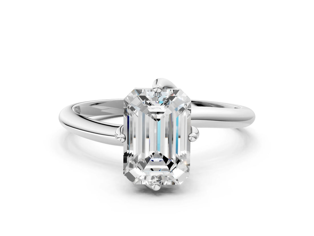 White gold Emerald Cut Diamond Solitaire Engagement Ring with Four-Prong Setting and Classic Band_20