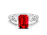 White gold Emerald Cut Diamond Solitaire Engagement Ring with Pavé Band and Four-Prong Setting