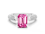 White gold Emerald Cut Diamond Solitaire Engagement Ring with Pavé Band and Four-Prong Setting