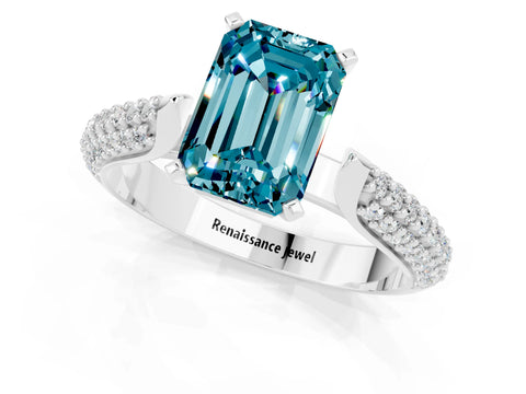 White gold Emerald Cut Diamond Solitaire Engagement Ring with Pavé Band and Four-Prong Setting_1