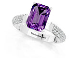 White gold Emerald Cut Diamond Solitaire Engagement Ring with Pavé Band and Four-Prong Setting_1