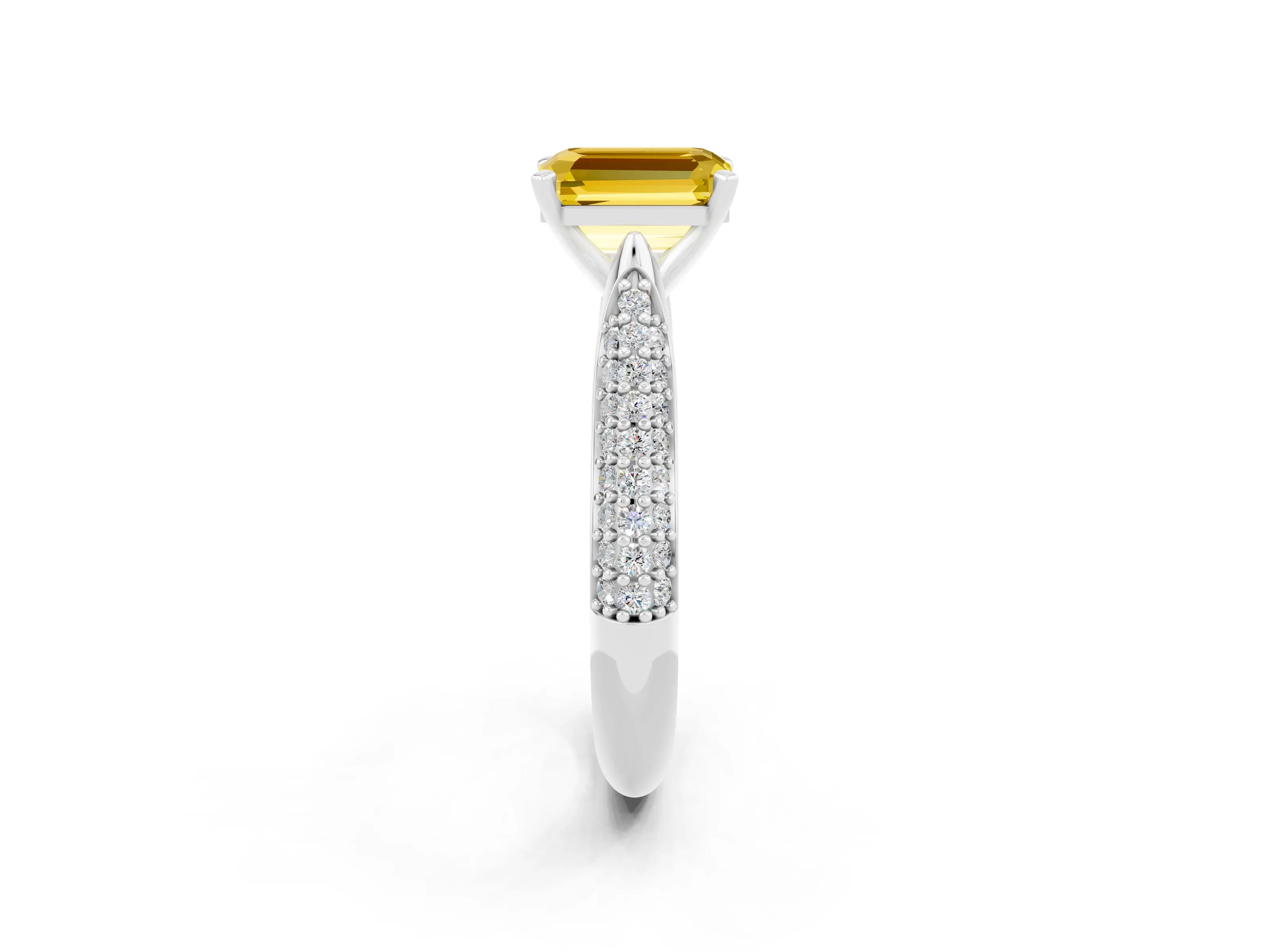 White gold Emerald Cut Diamond Solitaire Engagement Ring with Pavé Band and Four-Prong Setting_2