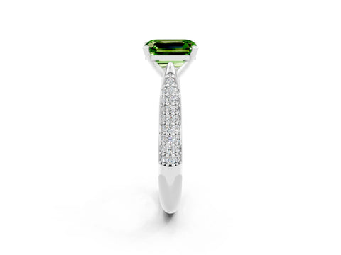 White gold Emerald Cut Diamond Solitaire Engagement Ring with Pavé Band and Four-Prong Setting_2