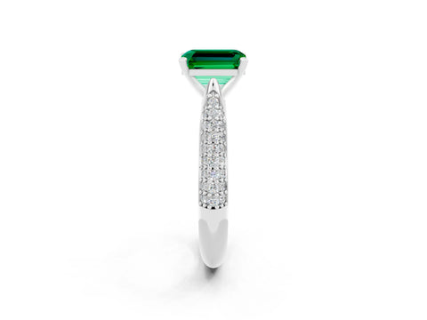 White gold Emerald Cut Diamond Solitaire Engagement Ring with Pavé Band and Four-Prong Setting_2