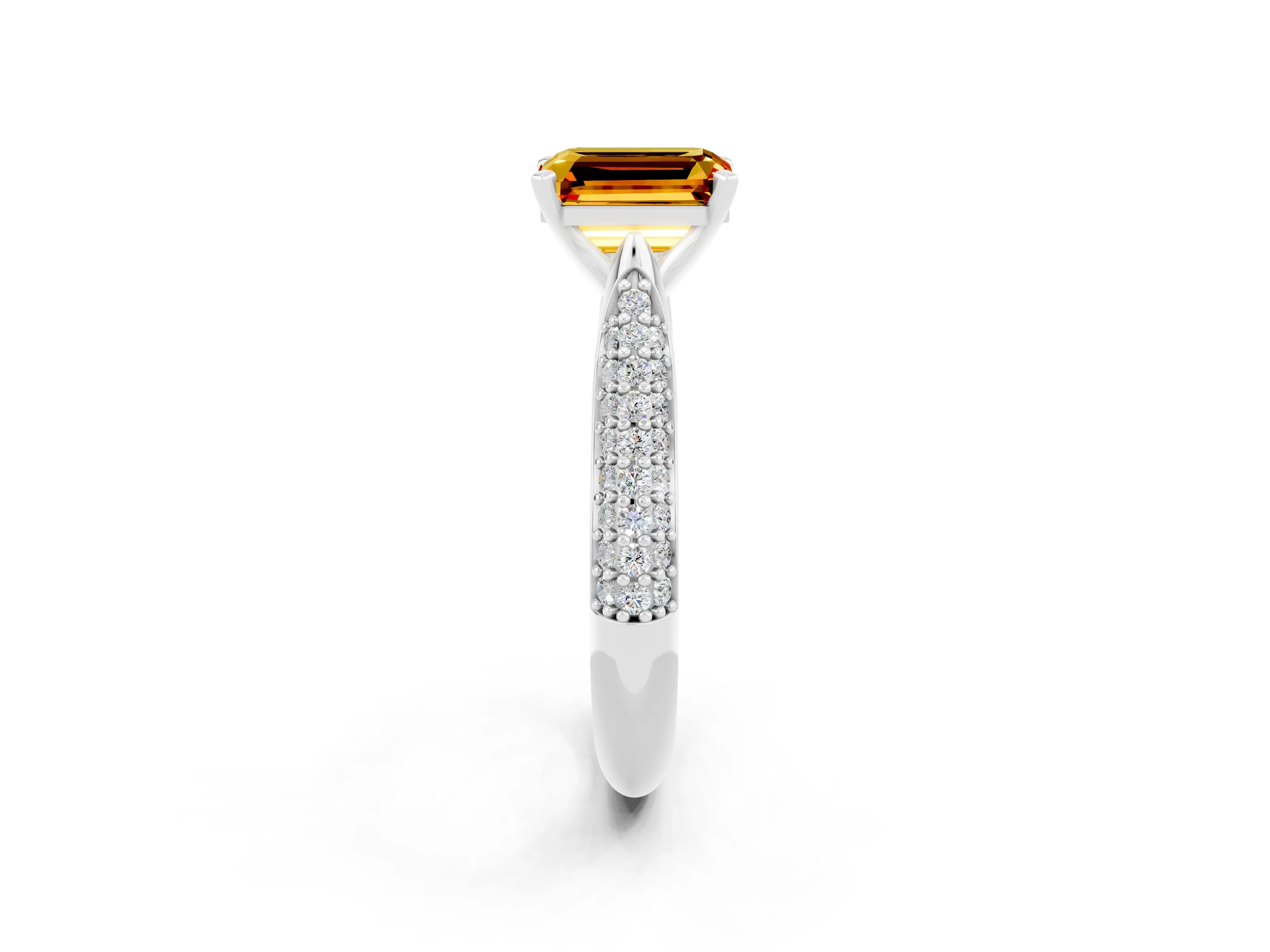 White gold Emerald Cut Diamond Solitaire Engagement Ring with Pavé Band and Four-Prong Setting_2