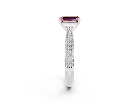 White gold Emerald Cut Diamond Solitaire Engagement Ring with Pavé Band and Four-Prong Setting_2