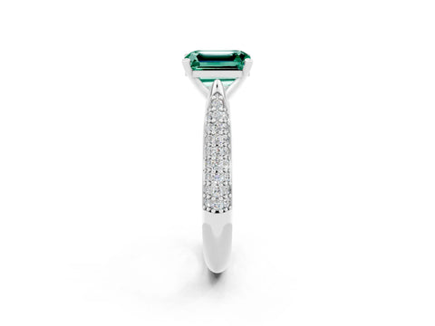 White gold Emerald Cut Diamond Solitaire Engagement Ring with Pavé Band and Four-Prong Setting_2