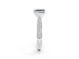White gold Emerald Cut Diamond Solitaire Engagement Ring with Pavé Band and Four-Prong Setting_2