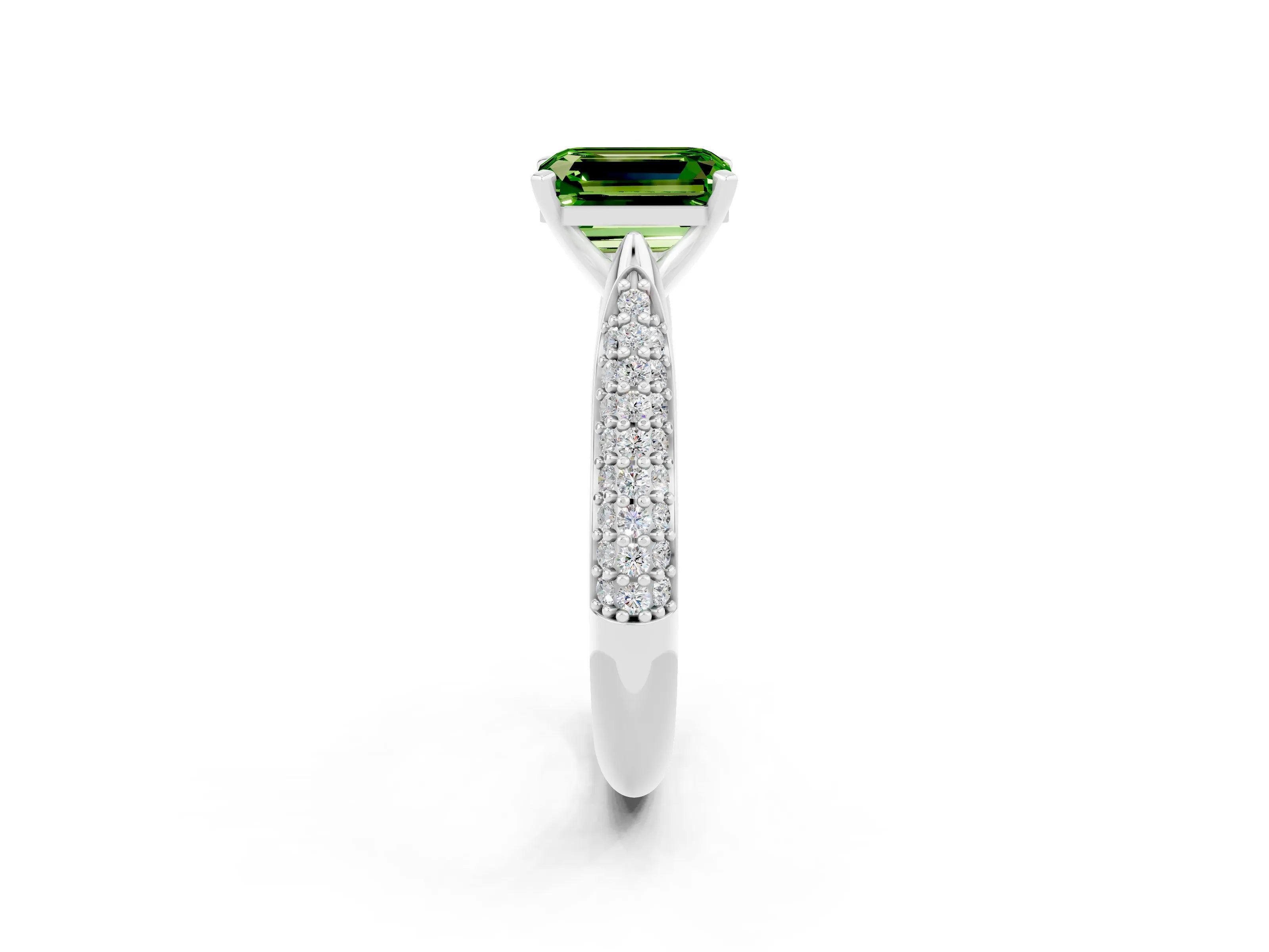 White gold Emerald Cut Diamond Solitaire Engagement Ring with Pavé Band and Four-Prong Setting_2