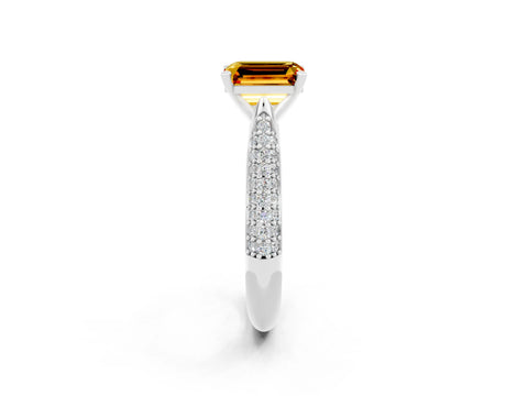 White gold Emerald Cut Diamond Solitaire Engagement Ring with Pavé Band and Four-Prong Setting_2