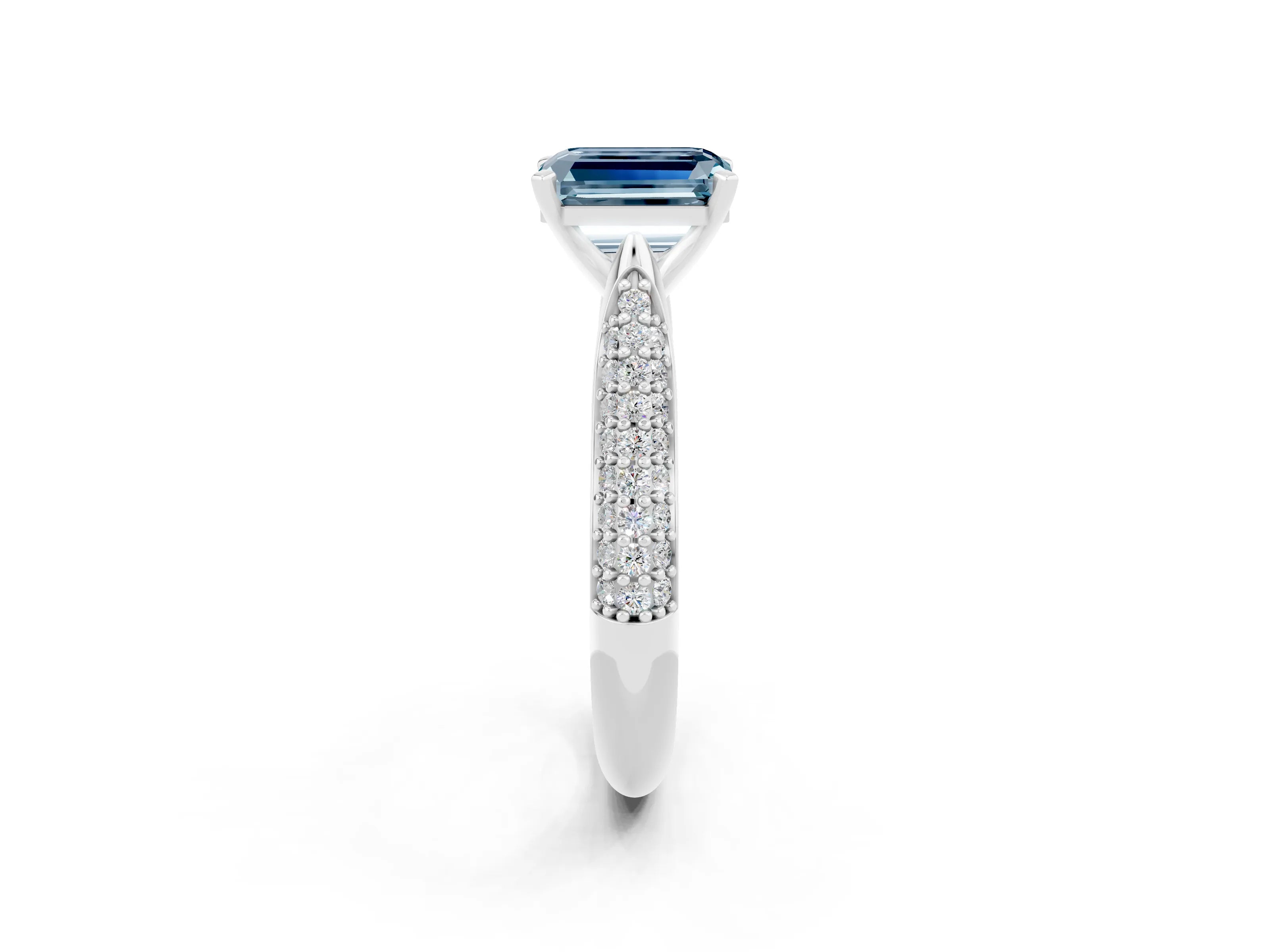 White gold Emerald Cut Diamond Solitaire Engagement Ring with Pavé Band and Four-Prong Setting_2