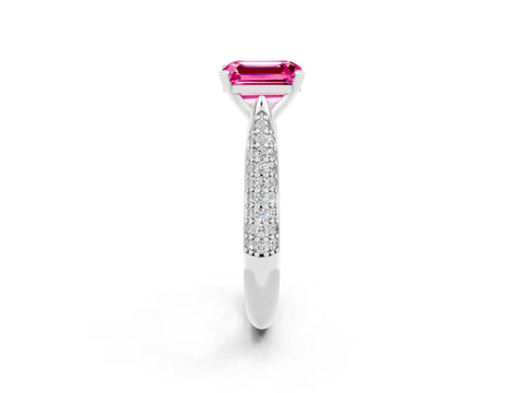 White gold Emerald Cut Diamond Solitaire Engagement Ring with Pavé Band and Four-Prong Setting_2