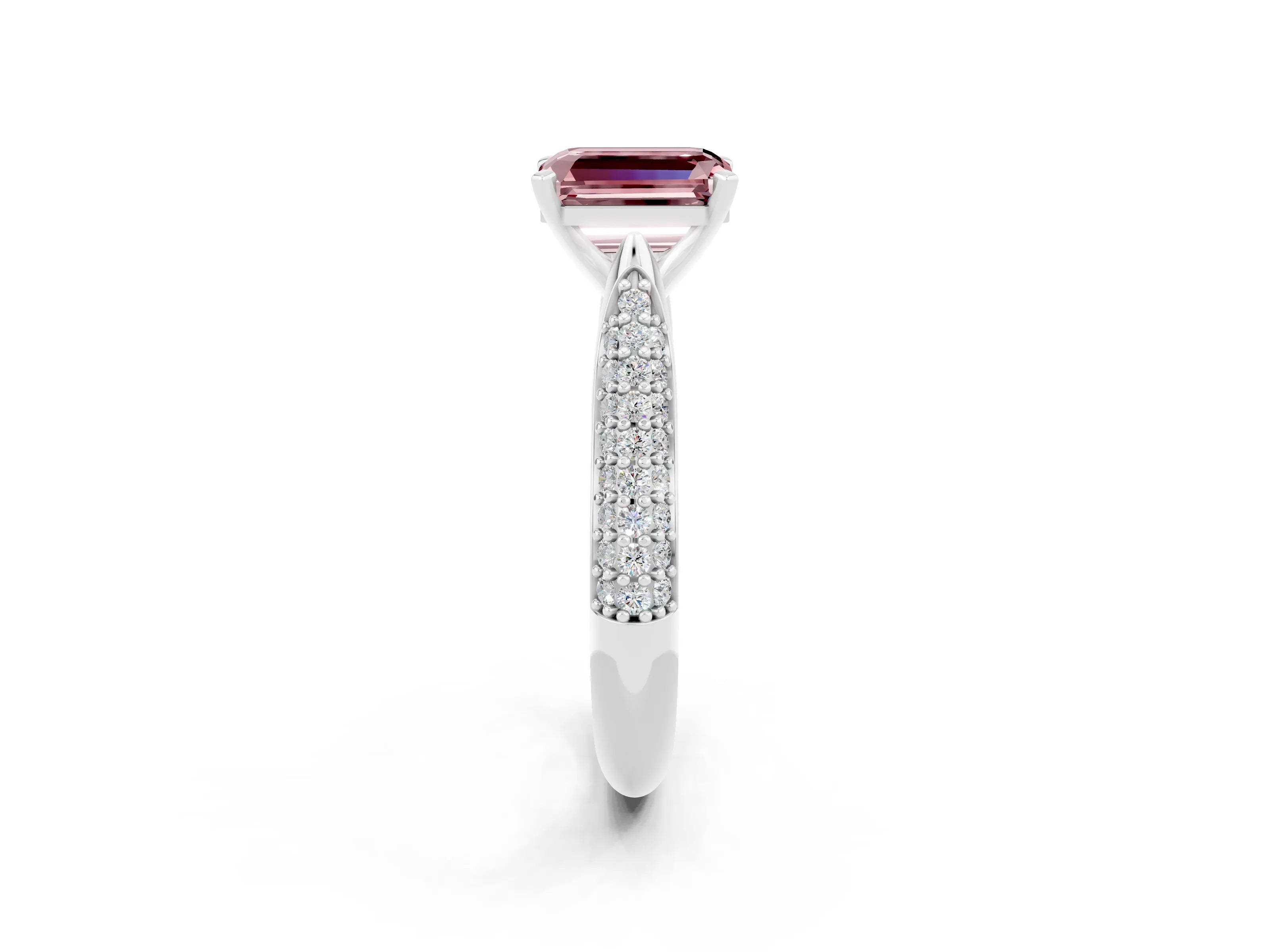 White gold Emerald Cut Diamond Solitaire Engagement Ring with Pavé Band and Four-Prong Setting_2