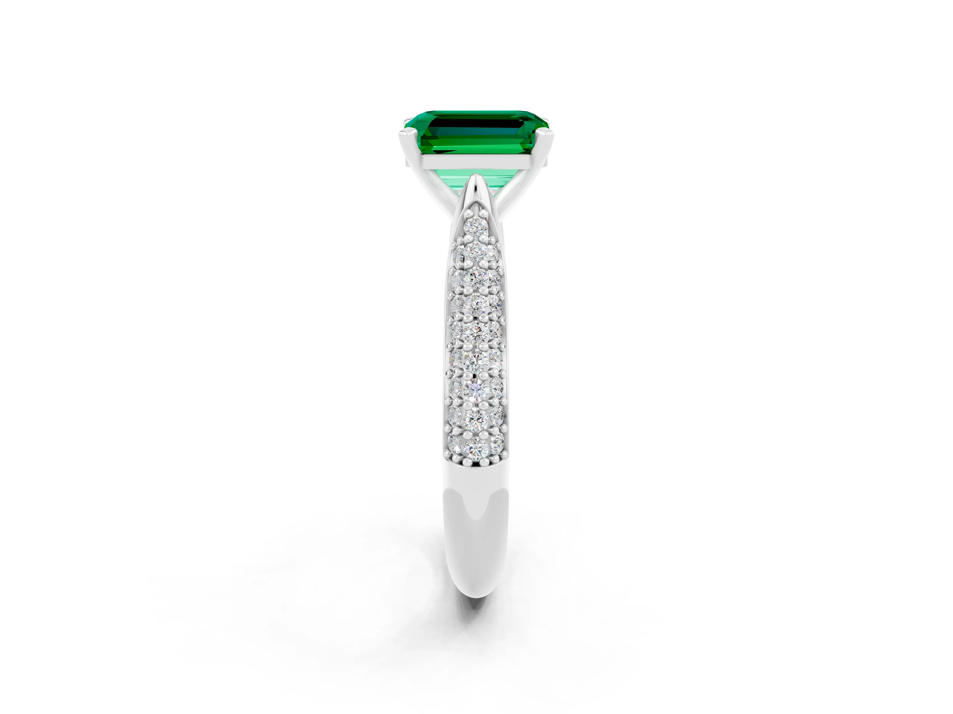 White gold Emerald Cut Diamond Solitaire Engagement Ring with Pavé Band and Four-Prong Setting_2
