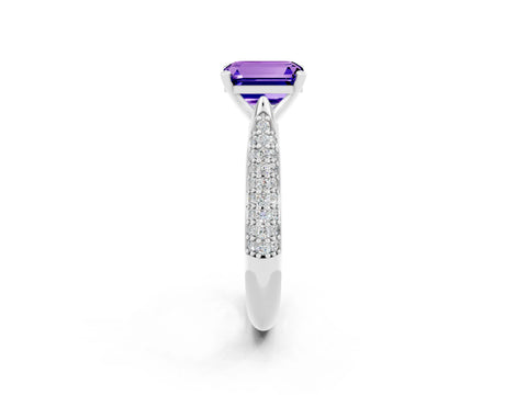 White gold Emerald Cut Diamond Solitaire Engagement Ring with Pavé Band and Four-Prong Setting_2