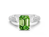White gold Emerald Cut Diamond Solitaire Engagement Ring with Pavé Band and Four-Prong Setting